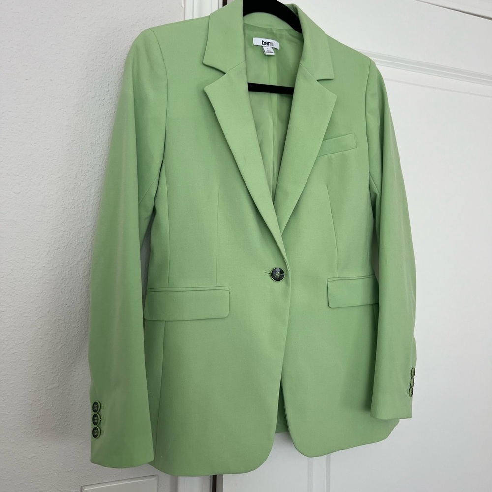 Bar III Womens Green Wear To Work Blazer